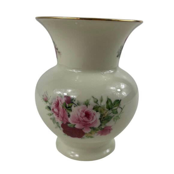 Formalities By Baum Bros Porcelain Vase With Floral Design & Gold Rim - Picture 1 of 12